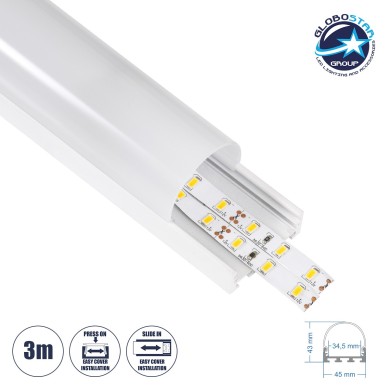 GloboStar® SURFACEPENDANT-PROFILE 70871-3M Προφίλ Αλουμινίου - Βάση & Ψύκτρα Ταινίας LED με Λευκό Γαλακτερό Κάλυμμα - Επιφανειακή & Κρεμαστή Χρήση - Πατητό Κάλυμμα - Λευκό - 3 Μέτρα - Μ300 x Π4.5 x Υ4.2cm